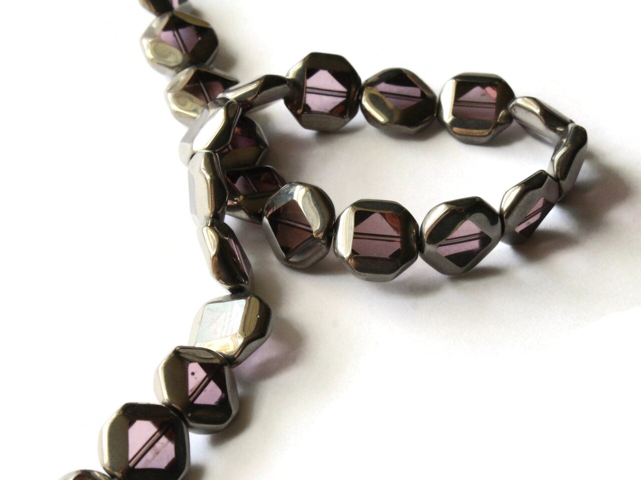 22 14mm Silver Rimmed Glass Beads Pink Octagon Window Beads